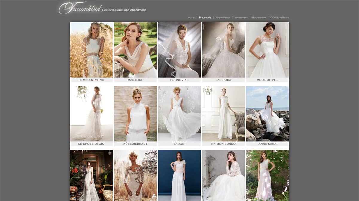 Traumkleid, Übersicht der Brautkleider Label - Webdesign Beispiel für Fashion Webdesign Beispiel für Fashion - Traumkleid, Übersicht der Brautkleider Label