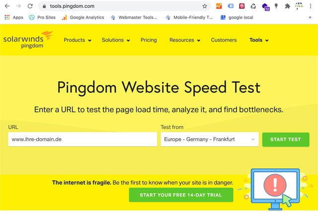 Messen Sie Ihren PageSpeed mit Pingdom.