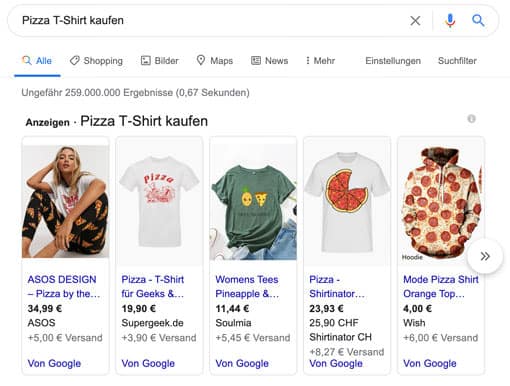 SERP Beispiel für bezahlte Anzeigen – Paid Ads